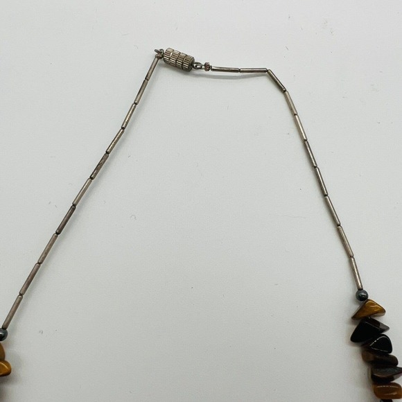 Tigers Eye Arrowhead Necklace Chip Stones Hematite Barrel Clasp 18” - Picture 4 of 4